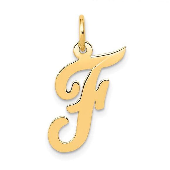 Kazi Luxury 14k Yellow Gold Medium Script Letter F Initial Charm - Picture 1 of 4